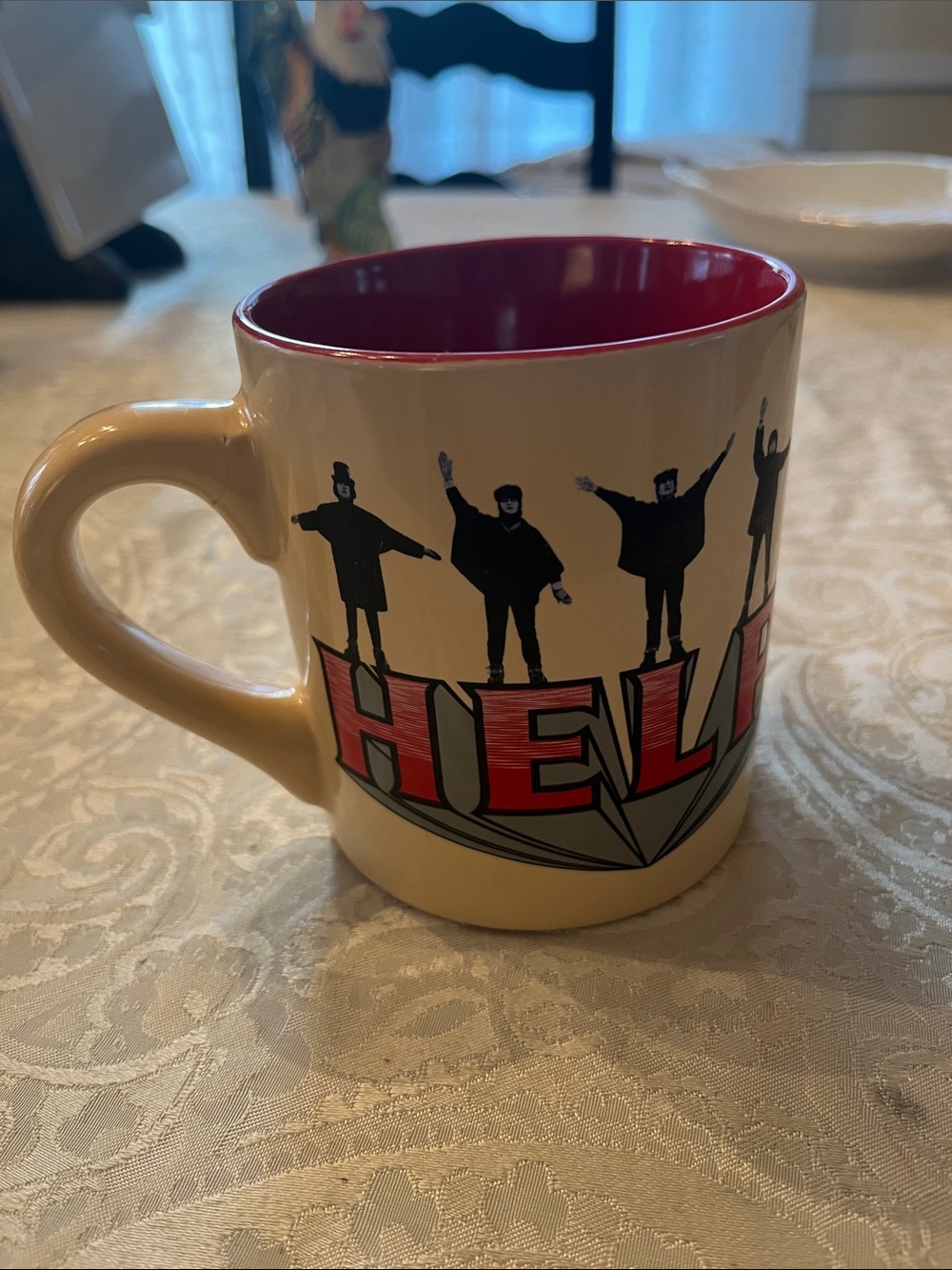 The Beatles HELP! Ceramic Mug with Red Interior and Silhouettes